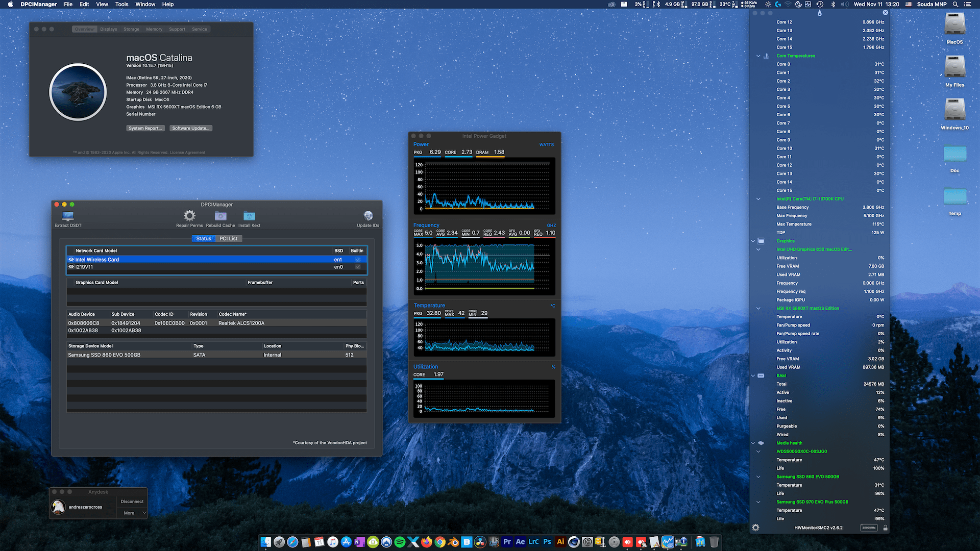 Success Hackintosh macOS Catalina 10.15.7 Build 19H2 in Asrock Z490M Pro 4 + Intel Core i7 10700K + MSI RX 5600XT